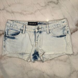 Ara Light Acid-Wash Low-Rise Denim Short Shorts - Blue